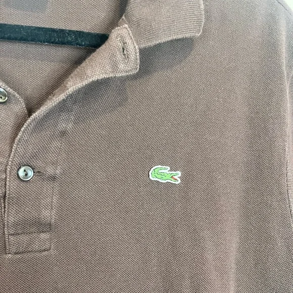 Lacoste Polo Shir t Mens 6 Large Brown Short Sleeve Alligator Crocodile Logo - Picture 2 of 6